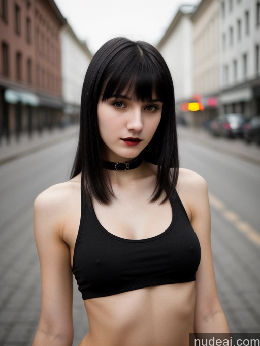 related ai porn images free for Small Tits Beautiful Skinny 18 Black Hair Russian Street Close-up View Goth Tank Top Bangs