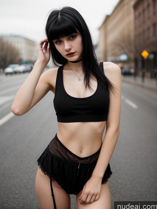 related ai porn images free for Small Tits Beautiful Skinny 18 Black Hair Russian Street Close-up View Goth Tank Top Bangs