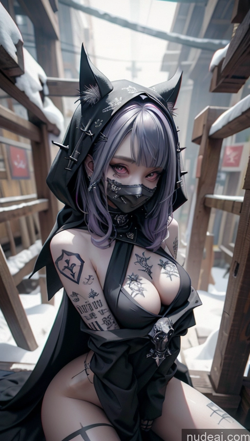 related ai porn images free for Milf Perfect Boobs Tattoos Gothic Punk Girl Snow Close-up View Fallout Straddling Cultist Hood Nude Face Mask Purple Hair