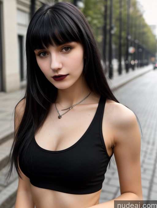 related ai porn images free for Small Tits Beautiful Skinny 18 Black Hair Russian Street Close-up View Goth Tank Top Bangs