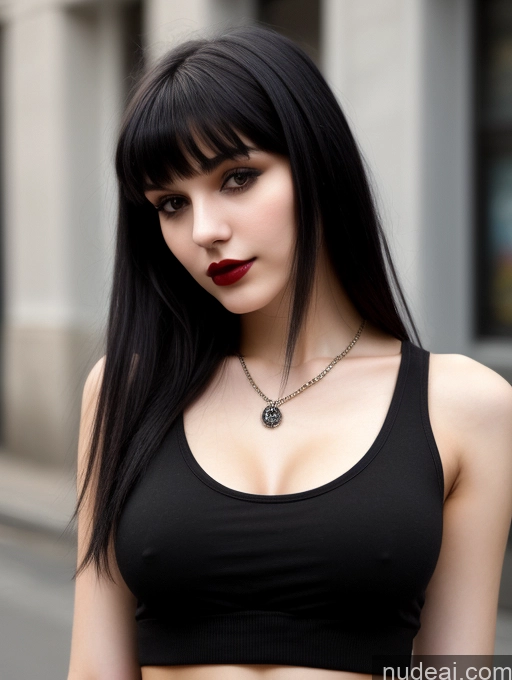 related ai porn images free for Small Tits Beautiful Skinny 18 Black Hair Russian Street Close-up View Goth Tank Top Bangs Lipstick