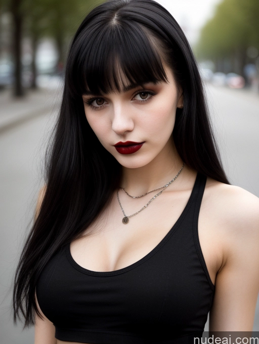 related ai porn images free for Small Tits Beautiful Skinny 18 Black Hair Russian Street Close-up View Goth Tank Top Bangs Lipstick