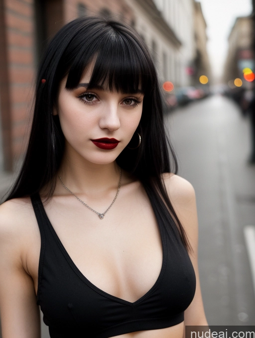 related ai porn images free for Small Tits Beautiful Skinny 18 Black Hair Russian Street Close-up View Goth Tank Top Bangs Lipstick