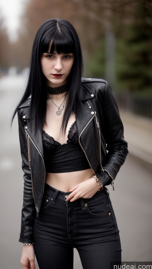 related ai porn images free for Small Tits Beautiful Skinny 18 Black Hair Straight Russian Jeans Goth Street Close-up View