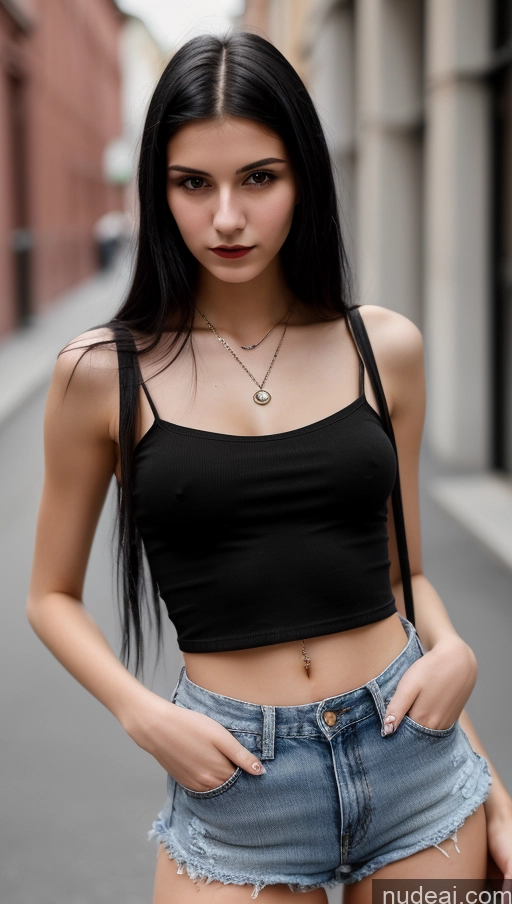 related ai porn images free for Small Tits Beautiful Skinny 18 Black Hair Straight Russian Goth Street Close-up View Daisy Dukes