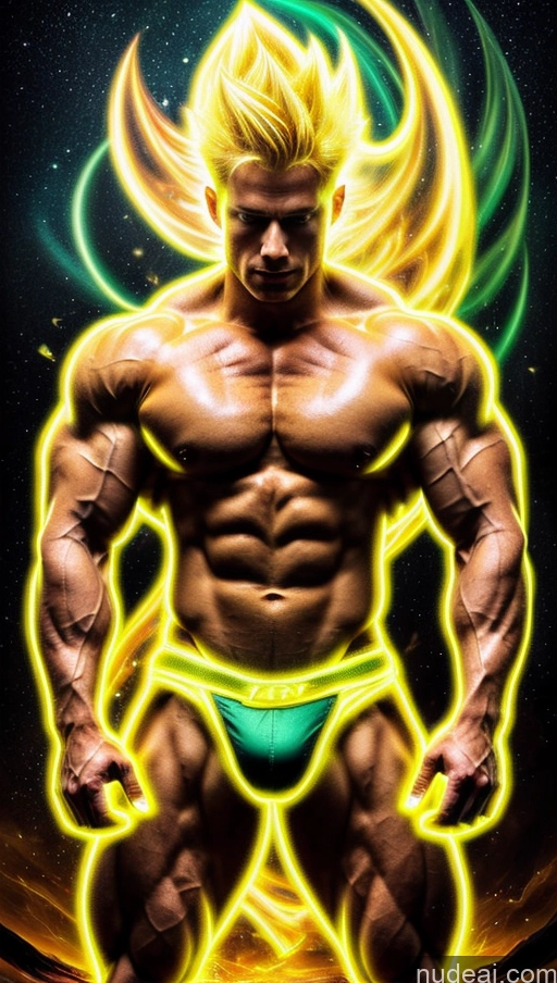 related ai porn images free for Several Surrealist Hell Bright Lighting Bodybuilder Abs Muscular Perfect Body Busty Powering Up Super Saiyan 3 Neon Lights Clothes: Yellow