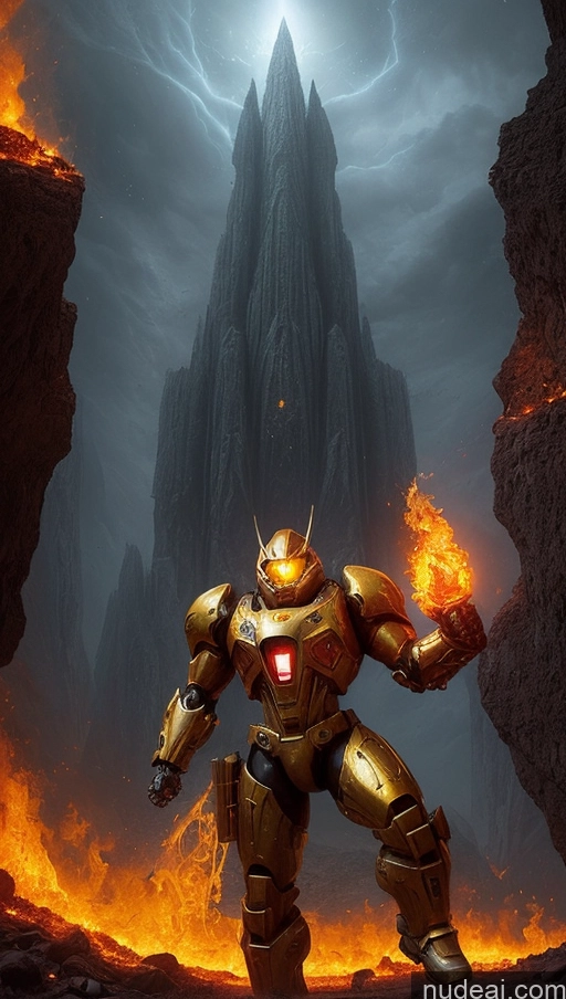 ai nude image of there is a robot that is standing in front of a mountain pics of Several Busty Muscular Abs Perfect Body Bright Lighting Surrealist Hell Bodybuilder Mech Suit