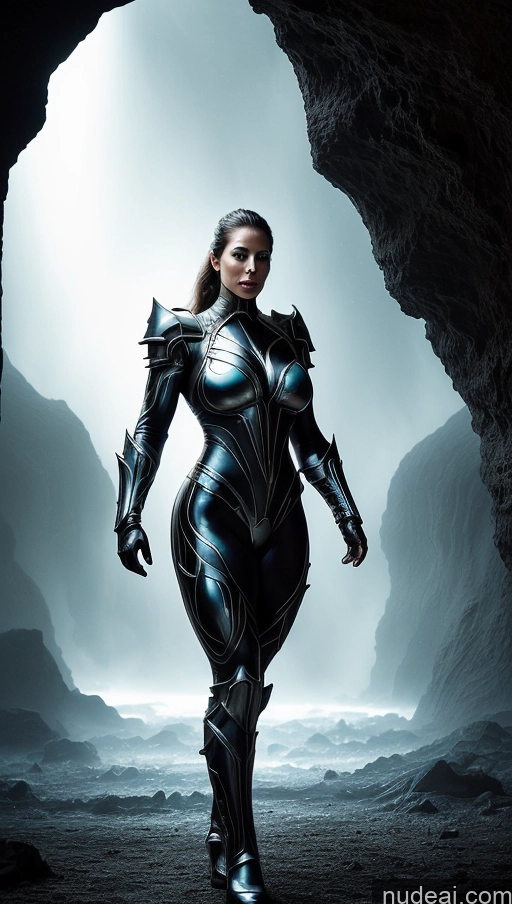 ai nude image of arafed woman in a futuristic suit walking through a cave pics of Several Busty Muscular Abs Perfect Body Bright Lighting Surrealist Hell Bodybuilder Sci-fi Armor