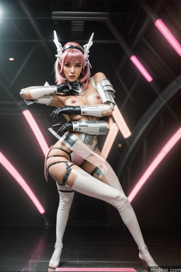 ai nude image of there is a woman in a costume posing on a stage pics of Model Perfect Boobs Big Ass Chubby 20s Seductive White Strip Club Front View Nude Stockings Topless Detailed Futuristic Bangs Goth Gals V2 Cyberpunk Graphics Beautiful Tanned Skin SuperMecha: A-Mecha Musume A素体机娘 Pink Hair