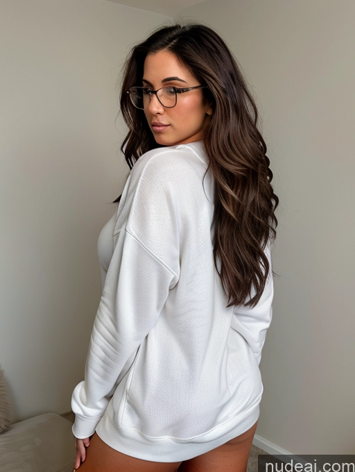 Athlete Busty Beautiful Glasses Thick Big Hips Perfect Body Long Hair 20s Brunette White Detailed Sexy Face Oversized Sweater/Hoodie Skinny