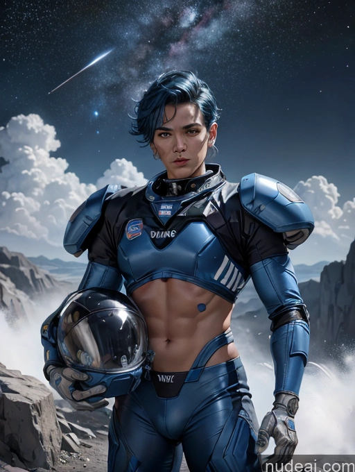 related ai porn images free for Cyborg American Football Space Suit Mech Suit Blue Hair Stargazing