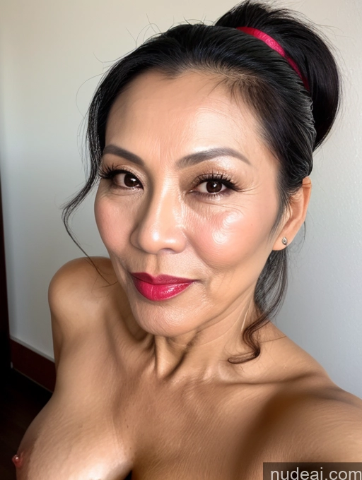 ai nude image of there is a woman with a very big breast posing for a picture pics of Beautiful Sexy Face Milf 50s Vietnamese Cumshot Ponytail Lipstick