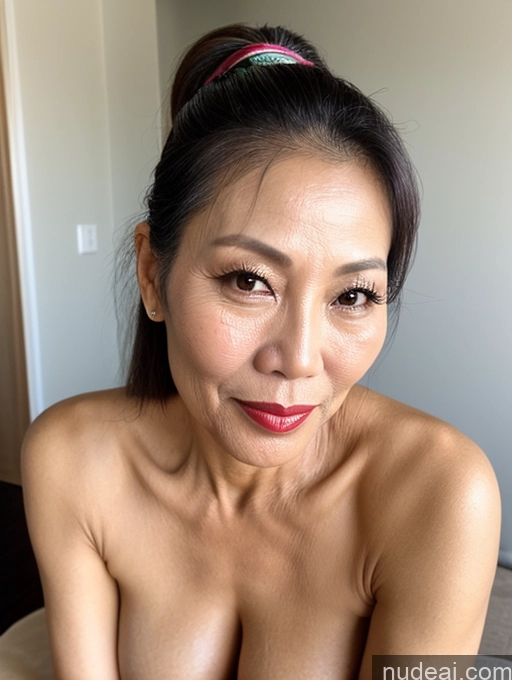 ai nude image of there is a woman with a very big breast posing for a picture pics of Beautiful Sexy Face Milf 50s Vietnamese Cumshot Ponytail Lipstick