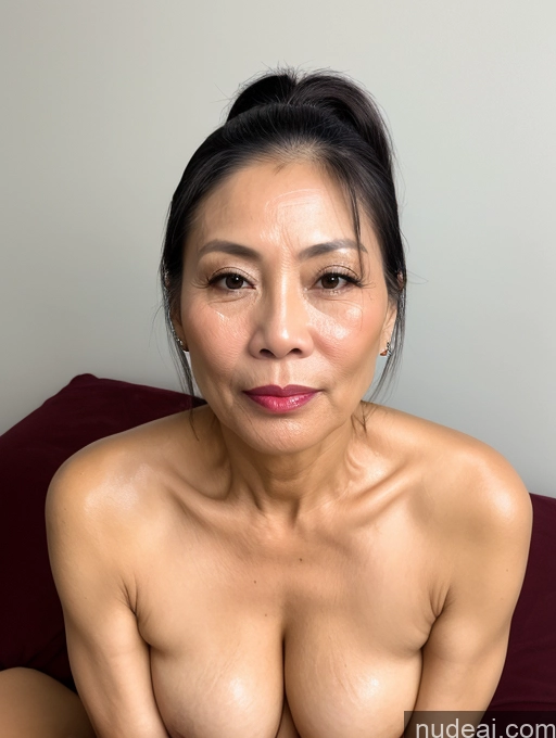 ai nude image of arafed asian woman with a very big breast sitting on a couch pics of Beautiful Sexy Face Milf 50s Vietnamese Cumshot Ponytail Lipstick