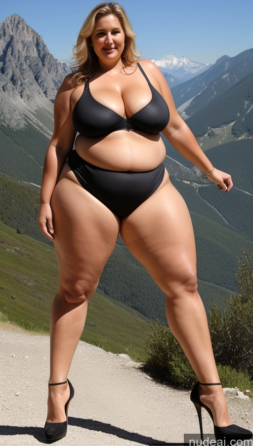 ai nude image of araffe woman in a black bikini posing for a picture pics of Milf Big Hips Big Ass Chubby Fat Thick Abs Tall Long Legs Busty Perfect Boobs High Heels Mountains 60s Two Italian Beautiful