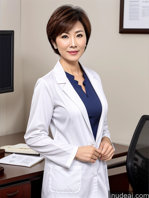 ai nude image of arafed woman in a lab coat standing in front of a computer pics of Milf Two Perfect Boobs Perfect Body Pubic Hair Short Hair 50s Chinese Office Bra Doctor Lab Coat Cleavage Sexy Face