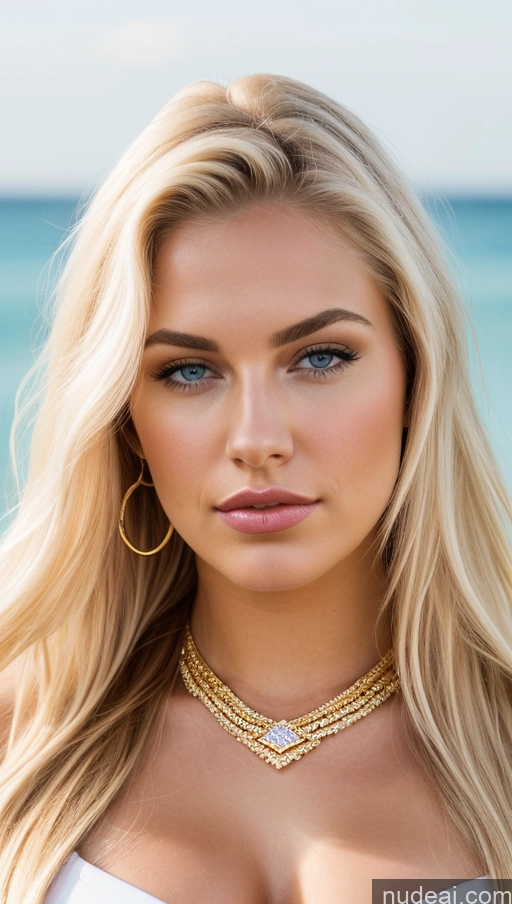 ai nude image of a close up of a woman with a white top and a gold necklace pics of Busty Lipstick Pubic Hair Perfect Body 18 Pouting Lips Blonde Long Hair Scandinavian Cheerleader Diamond Jewelry Gold Jewelry Pearl Jewelry