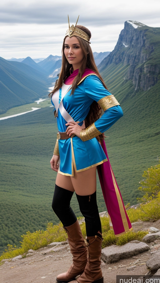 ai nude image of araffe woman in a blue costume posing on a mountain pics of Miss Universe Model Skinny Big Ass Small Tits Beautiful 20s Sexy Face Brunette Long Hair Russian Skin Detail (beta) Mountains Cosplay Detailed Viking Tunic Bending Over