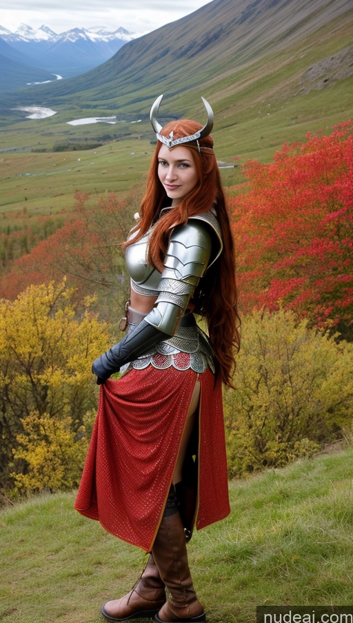 ai nude image of arafed woman in armor and a red cape standing on a hill pics of Miss Universe Model Skinny Big Ass Small Tits Beautiful 20s Sexy Face Brunette Long Hair Skin Detail (beta) Mountains Cosplay Detailed Viking Bending Over Front View Irish Fantasy Armor Long Skirt