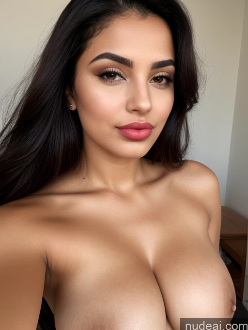 ai nude image of a close up of a woman with a big breast posing for a picture pics of Middle Eastern Perfect Boobs Big Ass Beautiful Pouting Lips 20s Partially Nude Trench Coat