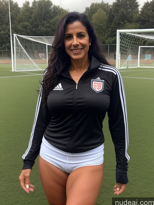 ai nude image of woman in black and white soccer uniform posing for a picture pics of Milf One Busty Big Ass Abs Skinny Beautiful Pubic Hair Tanned Skin 50s Black Hair Long Hair Persian Soccer