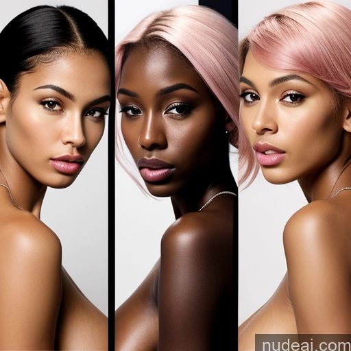 ai nude image of three different images of a woman with pink hair and a necklace pics of Woman Several Small Tits Skinny Perfect Body Small Ass 18 Pink Hair Pigtails African Topless Seductive Bending Over Front View Pouting Lips