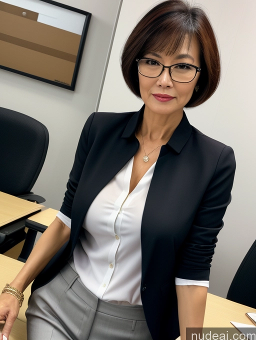 related ai porn images free for Milf Perfect Boobs Perfect Body Glasses Beautiful Sexy Face Short Hair Chinese Office Blouse Casual Stylish Professor Suit Cleavage Dark Lighting Detailed 60s