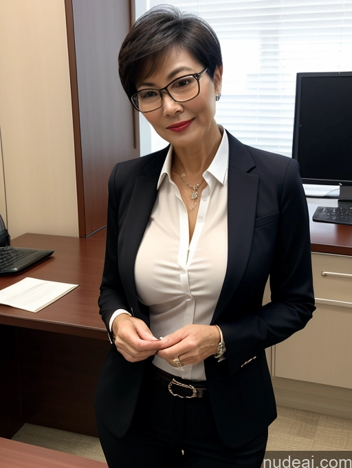 related ai porn images free for Milf Perfect Boobs Perfect Body Glasses Beautiful Sexy Face Short Hair Chinese Office Blouse Casual Stylish Professor Suit Cleavage Dark Lighting Detailed 60s