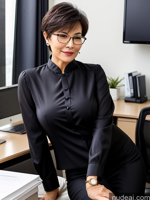 related ai porn images free for Milf Perfect Boobs Perfect Body Glasses Beautiful Sexy Face Short Hair Chinese Office Blouse Casual Stylish Professor Suit Cleavage Dark Lighting Detailed 60s