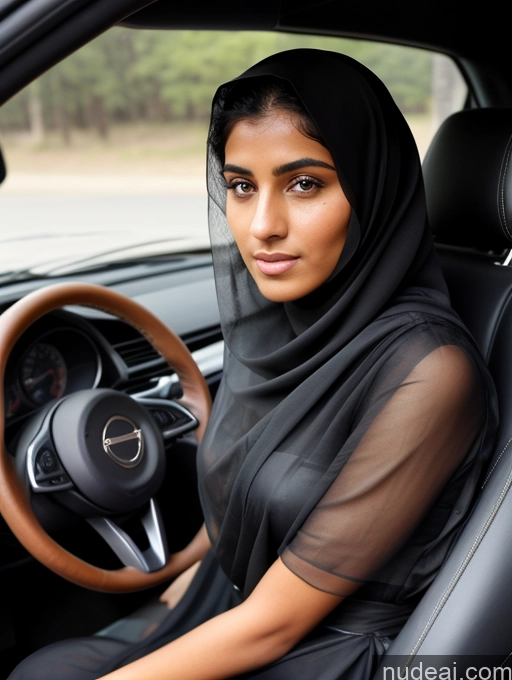 ai nude image of woman in black hijab sitting in a car with steering wheel pics of Short Tanned Skin 18 Serious Black Hair Long Hair Skin Detail (beta) Car Niqab Sari Detailed Model Middle Eastern