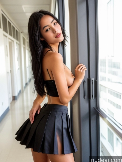 ai nude image of a close up of a woman in a skirt posing by a window pics of Small Ass Skinny 18 Detailed School Hallway School Uniform, Cleavage Cutout, Clothing Cutout, Pleated Skirt, Thighhighs Kisses Perfect Boobs Black Hair Long Hair Vietnamese