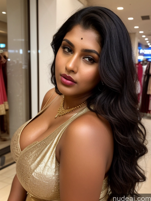 ai nude image of araffe woman in a gold dress posing for a picture pics of Woman One Big Ass Dark Skin Oiled Body Indian Salwar Traditional Detailed Dark Lighting Bangs Mall Gold Jewelry Busty Chubby 18 Pouting Lips