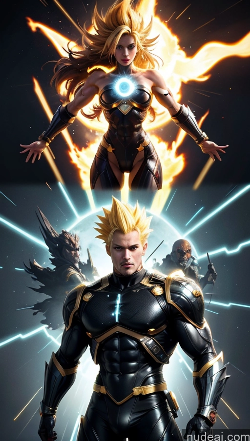 related ai porn images free for Several Bodybuilder Busty Muscular Abs Super Saiyan Super Saiyan 3 Surrealist Sci-fi Armor Neon Lights Clothes: Yellow Powering Up Battlefield Heat Vision