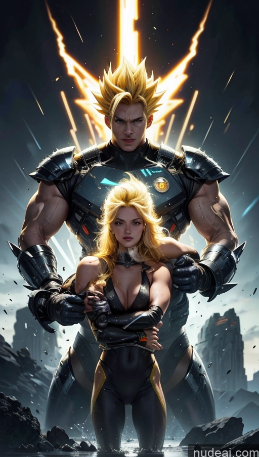 related ai porn images free for Several Bodybuilder Busty Muscular Abs Super Saiyan Super Saiyan 3 Surrealist Sci-fi Armor Neon Lights Clothes: Yellow Powering Up Battlefield Heat Vision