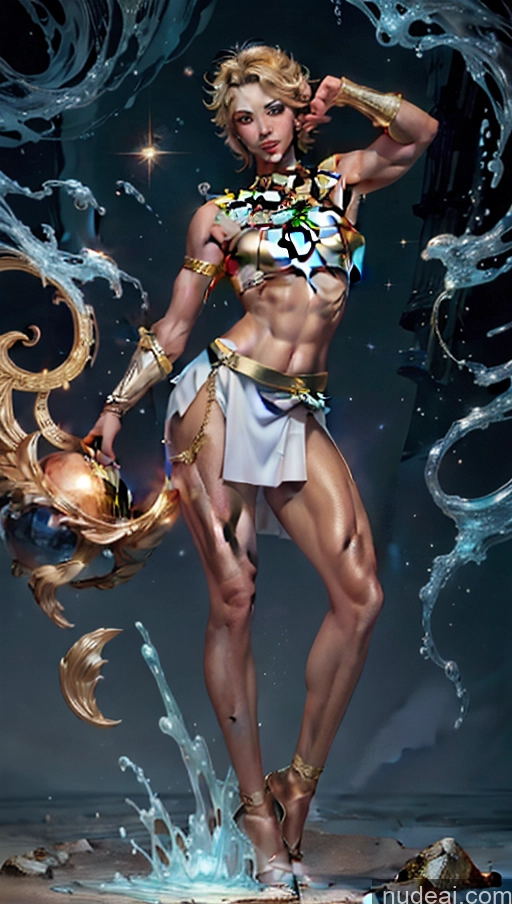 related ai porn images free for Several Busty Muscular Abs Surrealist Powering Up Dynamic View Menstoga, White Robes, In White And Gold Costumem, Gold Headpiece, Gold Belt, Gold Chain Captain Marvel Woman