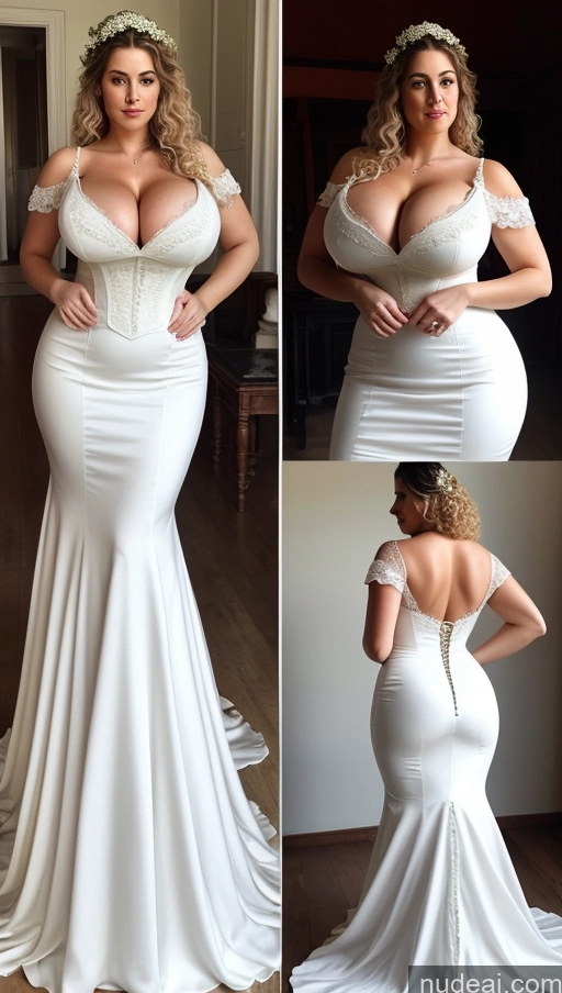 ai nude image of a woman in a white dress posing for a picture in a room pics of Huge Boobs Perfect Boobs Big Ass Thick Big Hips Perfect Body Fairer Skin Curly Hair French Dress Wedding Victorian One