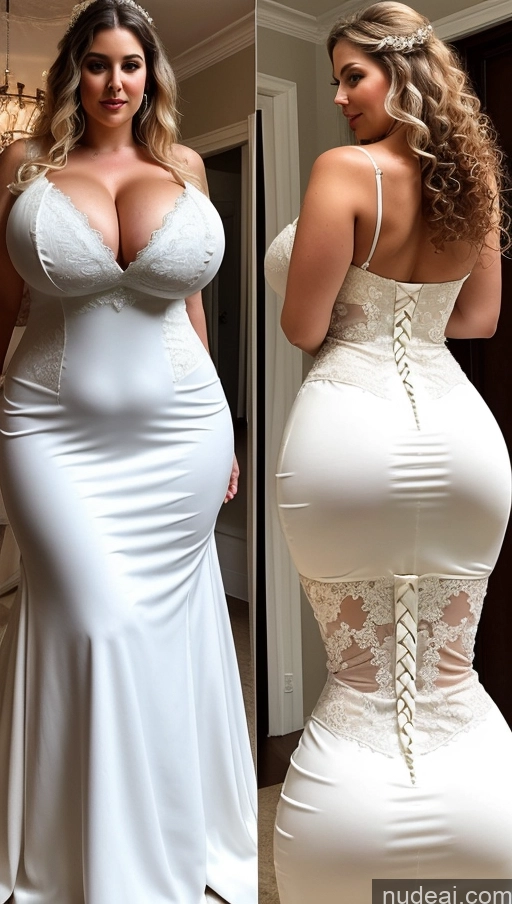 ai nude image of a close up of two pictures of a woman in a white dress pics of Huge Boobs Perfect Boobs Big Ass Thick Big Hips Perfect Body Fairer Skin Curly Hair French Dress Wedding Victorian One Cleavage