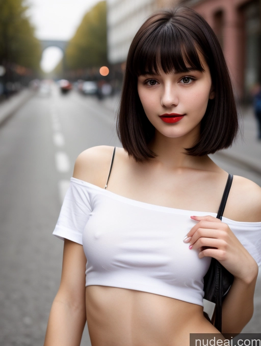 related ai porn images free for Small Tits Beautiful Lipstick Skinny 18 Black Hair Bangs Russian Street Close-up View Shirt