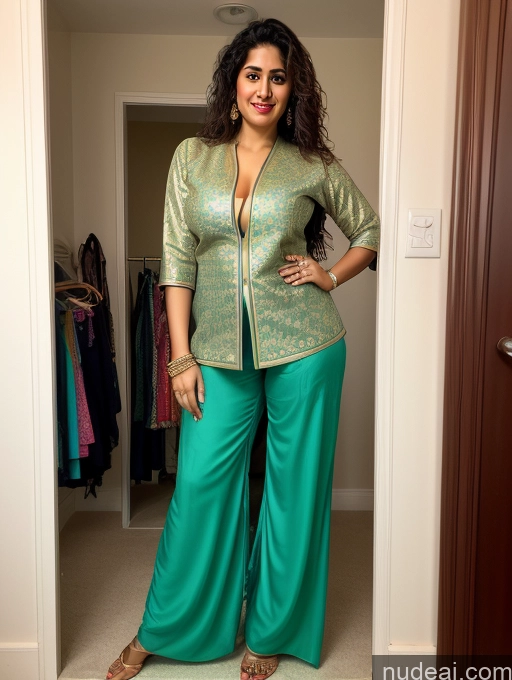 ai nude image of araffe woman in green pants and jacket standing in a closet pics of Oiled Body Pubic Hair Indian 30s Bright Lighting Perfect Boobs Messy Changing Room Short Seductive Big Hips Thick Salwar Big Ass Film Photo Traditional