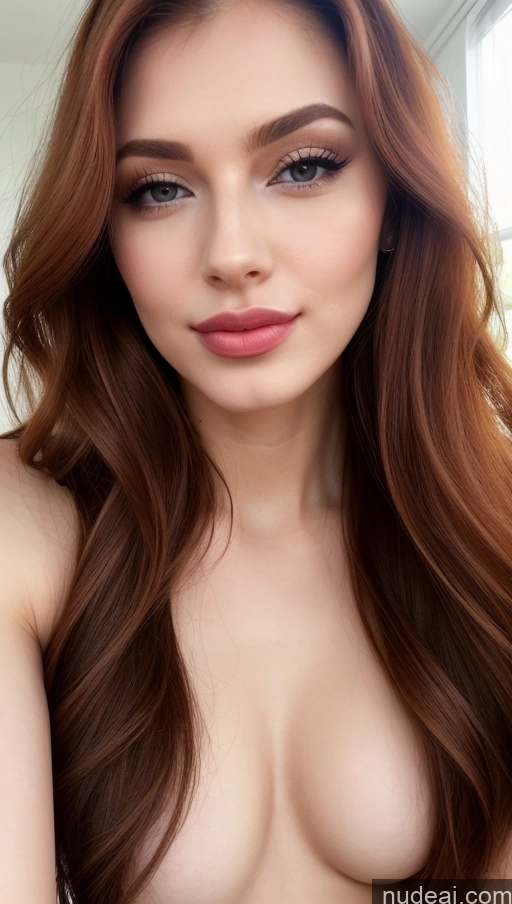 ai nude image of a close up of a woman with long red hair posing for a picture pics of Sorority Small Tits Small Ass Skinny Abs Perfect Body Fairer Skin 20s Happy Seductive Pouting Lips Sexy Face Ginger Stylish