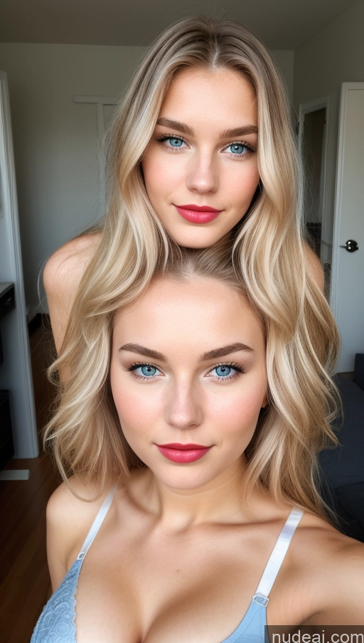 ai nude image of two women with blue eyes and blonde hair posing for a picture pics of Beautiful Lipstick Perfect Boobs Perfect Body 18 Sexy Face Skinny Push-up Bra Scandinavian Busty