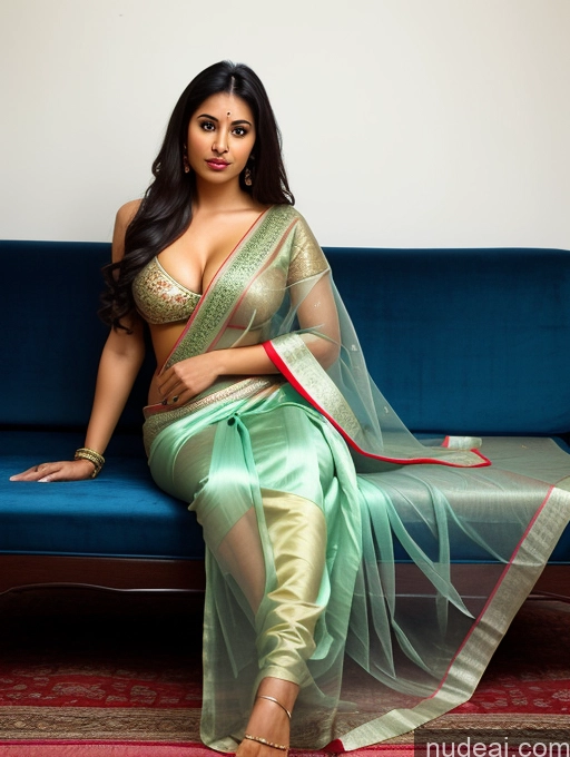 ai nude image of araffe woman in a green sari sitting on a blue couch pics of Woman One Perfect Boobs 20s Seductive Front View Detailed Perfect Body Black Hair Long Hair Indian Film Photo Couch Bending Over Sari Traditional Satin Transparent