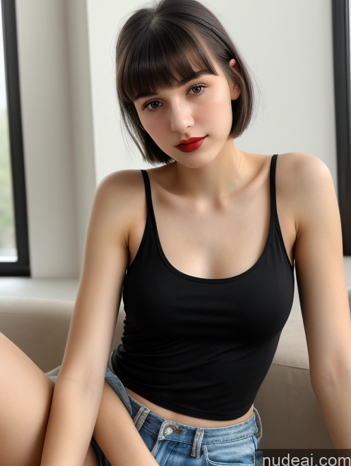 related ai porn images free for Small Tits Beautiful Skinny 18 Lipstick Black Hair Russian Close-up View Tank Top Bangs