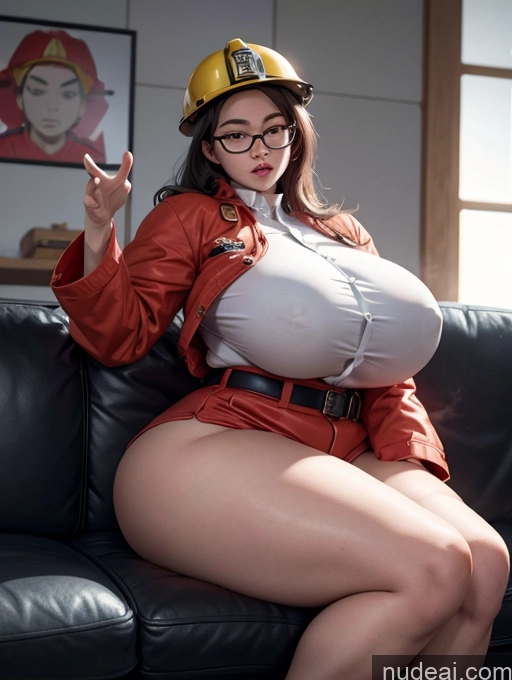 ai nude image of araffe wearing a hard hat and glasses sitting on a couch pics of One Busty Huge Boobs Perfect Boobs Glasses Big Ass Thick Short 18 Ahegao Straight Japanese Warm Anime Couch Detailed FairArguementBut Ginger Full Frontal On Back Firefighter