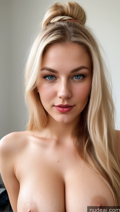 ai nude image of a close up of a woman with a very big breast pics of Busty Beautiful Lipstick Perfect Boobs Perfect Body 18 Scandinavian Sexy Face Hair Bun Cumshot