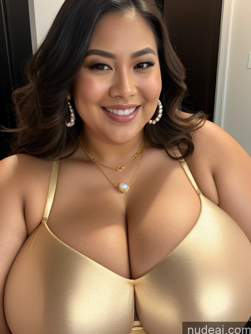 ai nude image of araffed woman in a gold bra top posing for a picture pics of Model Busty Huge Boobs Beautiful Happy 30s Filipina Close-up View One Piece Swimsuit Cleavage Gold Jewelry Jewelry Pearl Jewelry Diamond Jewelry Abs Thick Chubby Fat