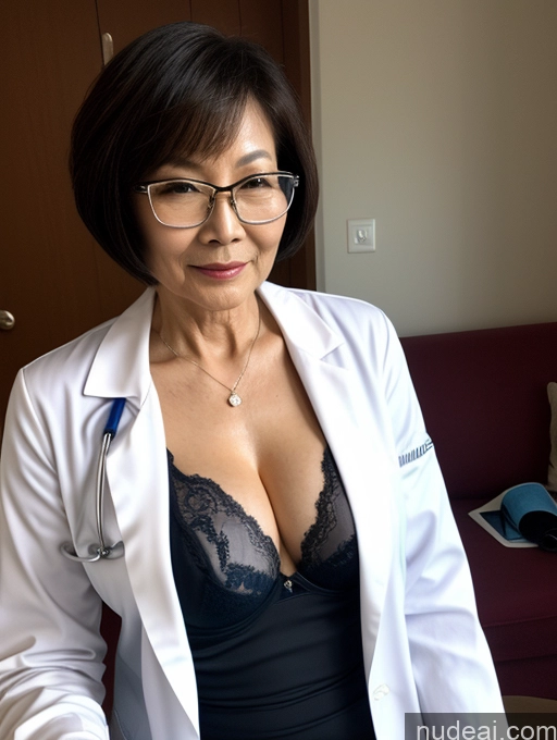 related ai porn images free for Milf Two Perfect Boobs Beautiful Glasses Perfect Body 70s Sexy Face Short Hair Chinese Bra Casual Doctor Lab Coat Cleavage Dark Lighting Detailed