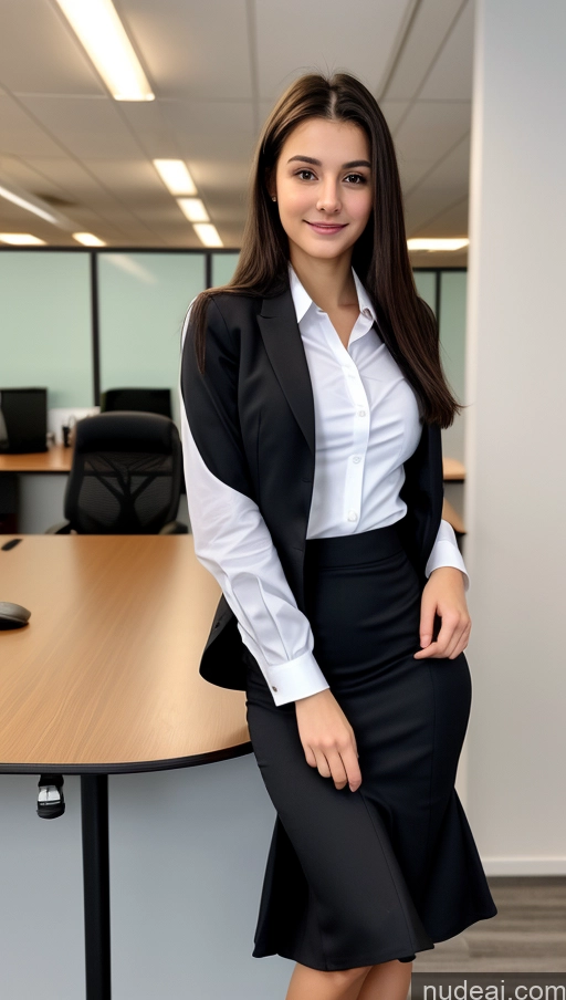 ai nude image of woman in black skirt and white shirt standing in an office pics of Small Tits Beautiful Skinny Small Ass 18 Black Hair Straight Russian Office Long Skirt Cleavage Detailed Shirt Suit