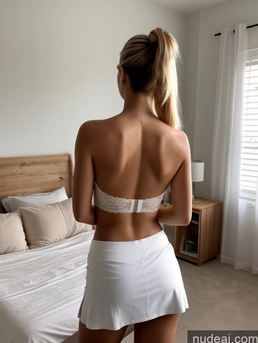 ai nude image of arafed woman in a white skirt and bra top standing in a bedroom pics of Woman One Glasses Tattoos Perfect Body Sexy Face Blonde Ponytail Russian Mirror Selfie Bedroom Back View Yoga Nude Bra High Socks Micro Skirt Wine Topless 18 Big Ass