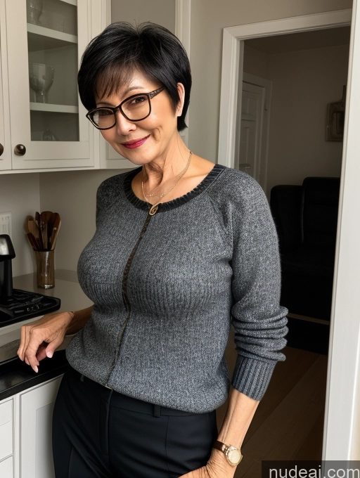 related ai porn images free for Milf Two Perfect Boobs Beautiful Glasses Perfect Body Short Hair 70s Chinese Bra Casual Professor Sweater Cleavage Dark Lighting Detailed Sexy Face